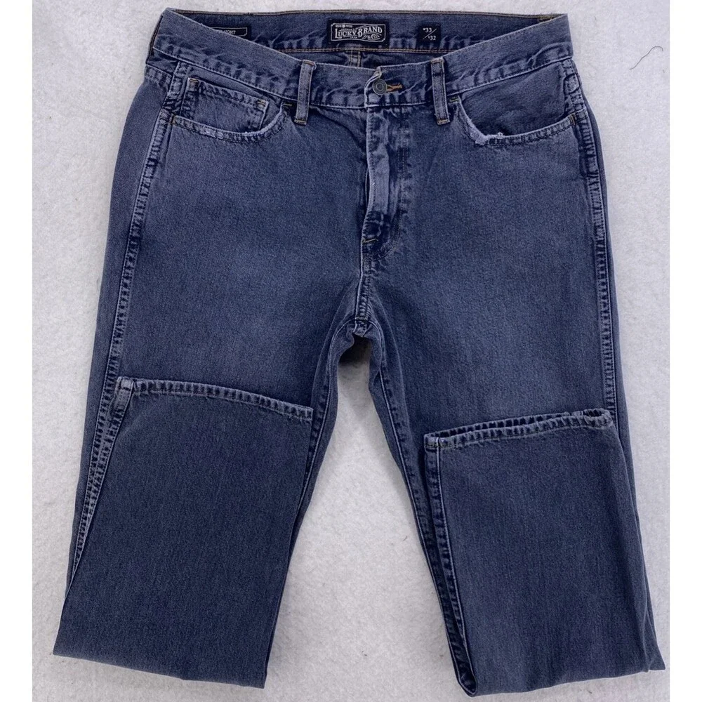 Lucky Brand 363 Straight Jeans Mens 34x32 Grey Black Denim 34 x 32 Measured Fit